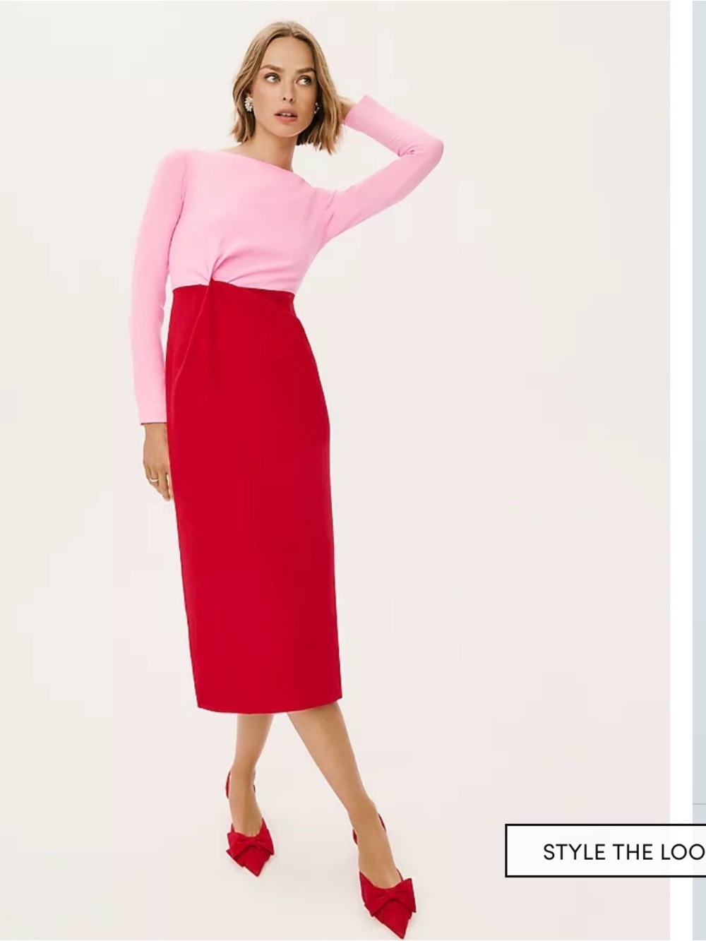 Ann Taylor Pink and Red Colorblock Midi Dress
